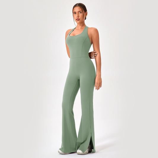 green halter yoga jumpsuit