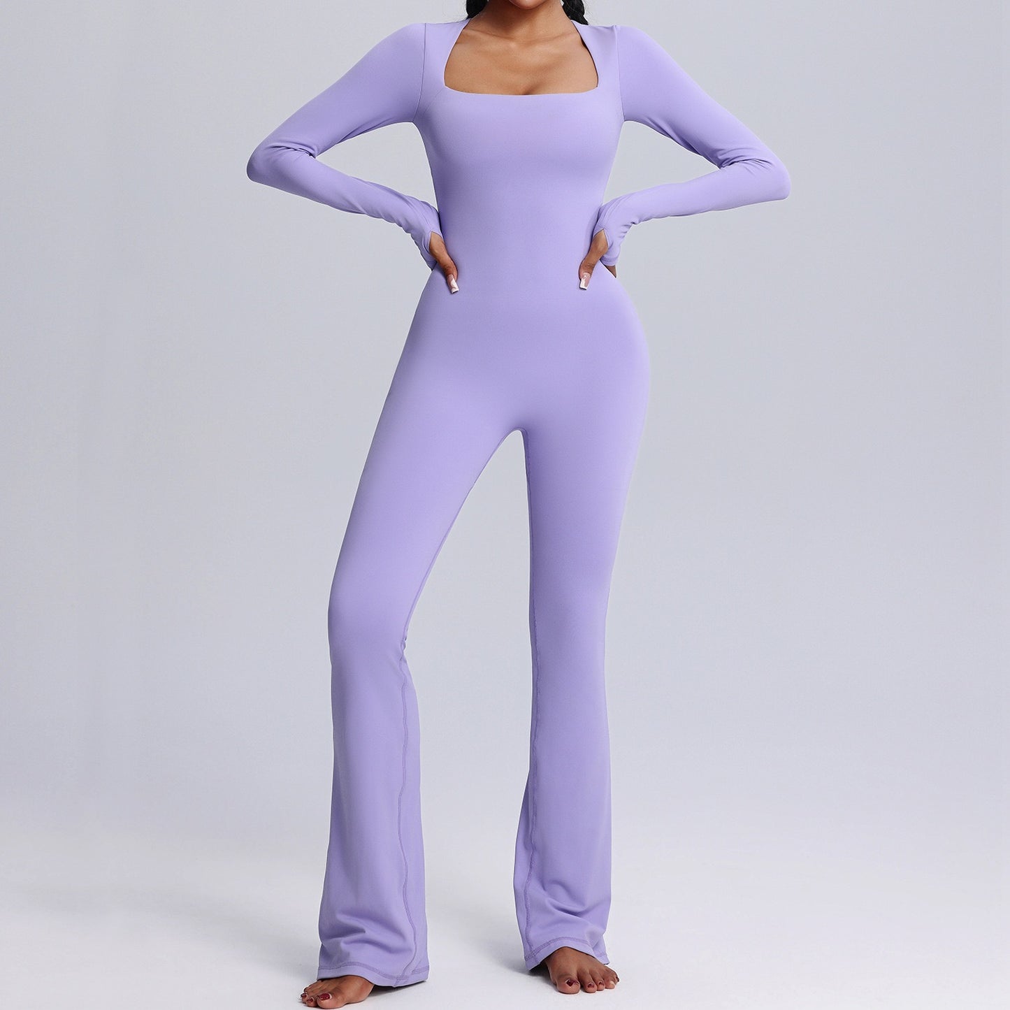 women's long sleeve flare yoga jumpsuit