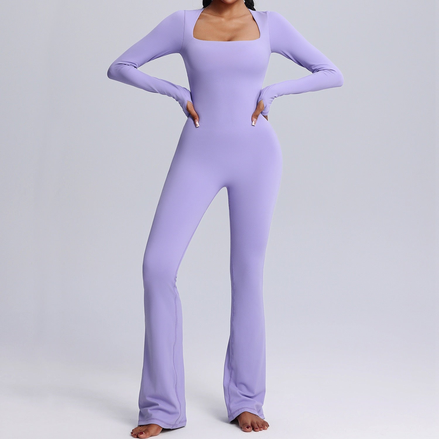 women's long sleeve flare yoga jumpsuit