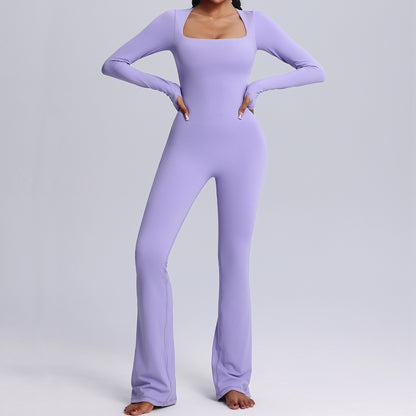 women's long sleeve flare yoga jumpsuit