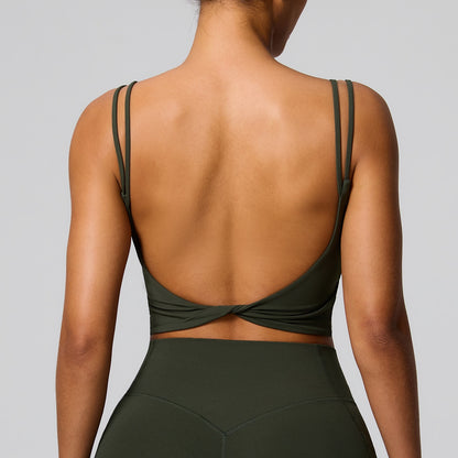 green open back yoga top