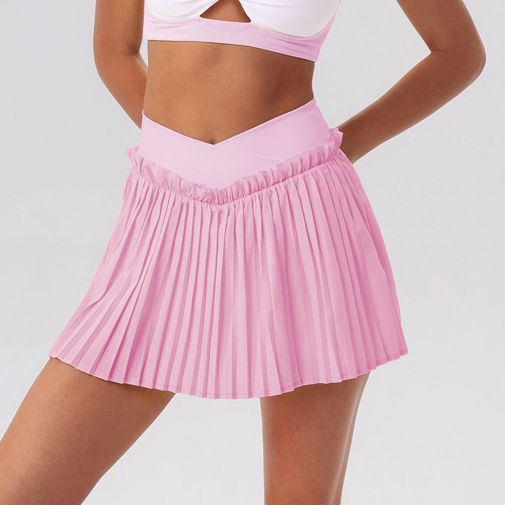 pink pleated tennis skort