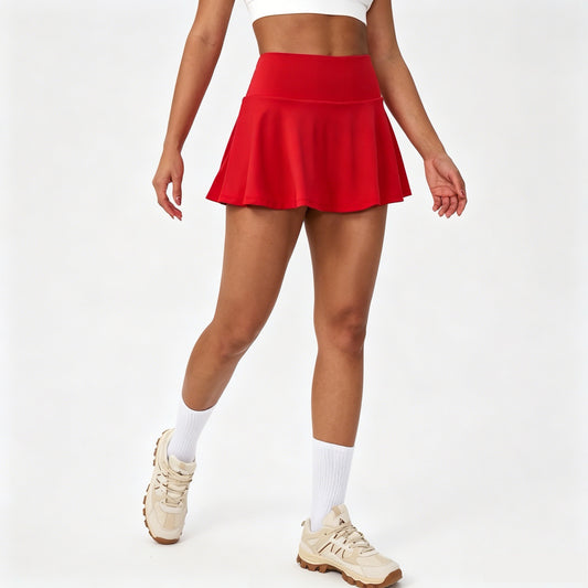 red skort with pockets
