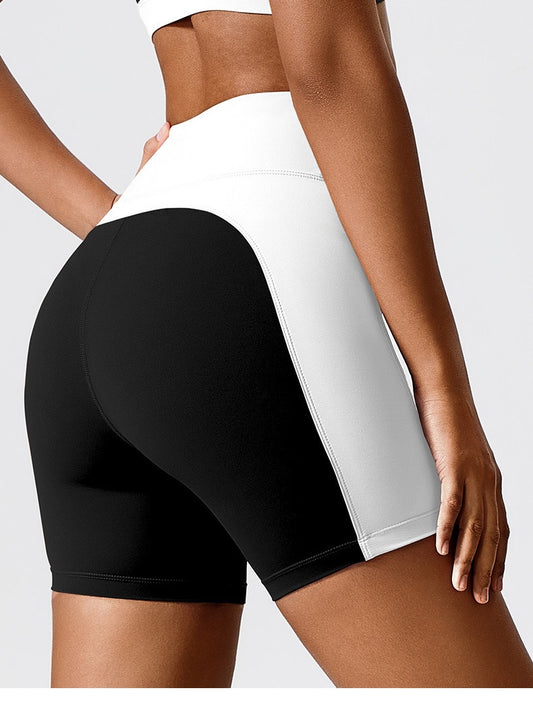 High-Waist Color Block Seamless Shorts – Black