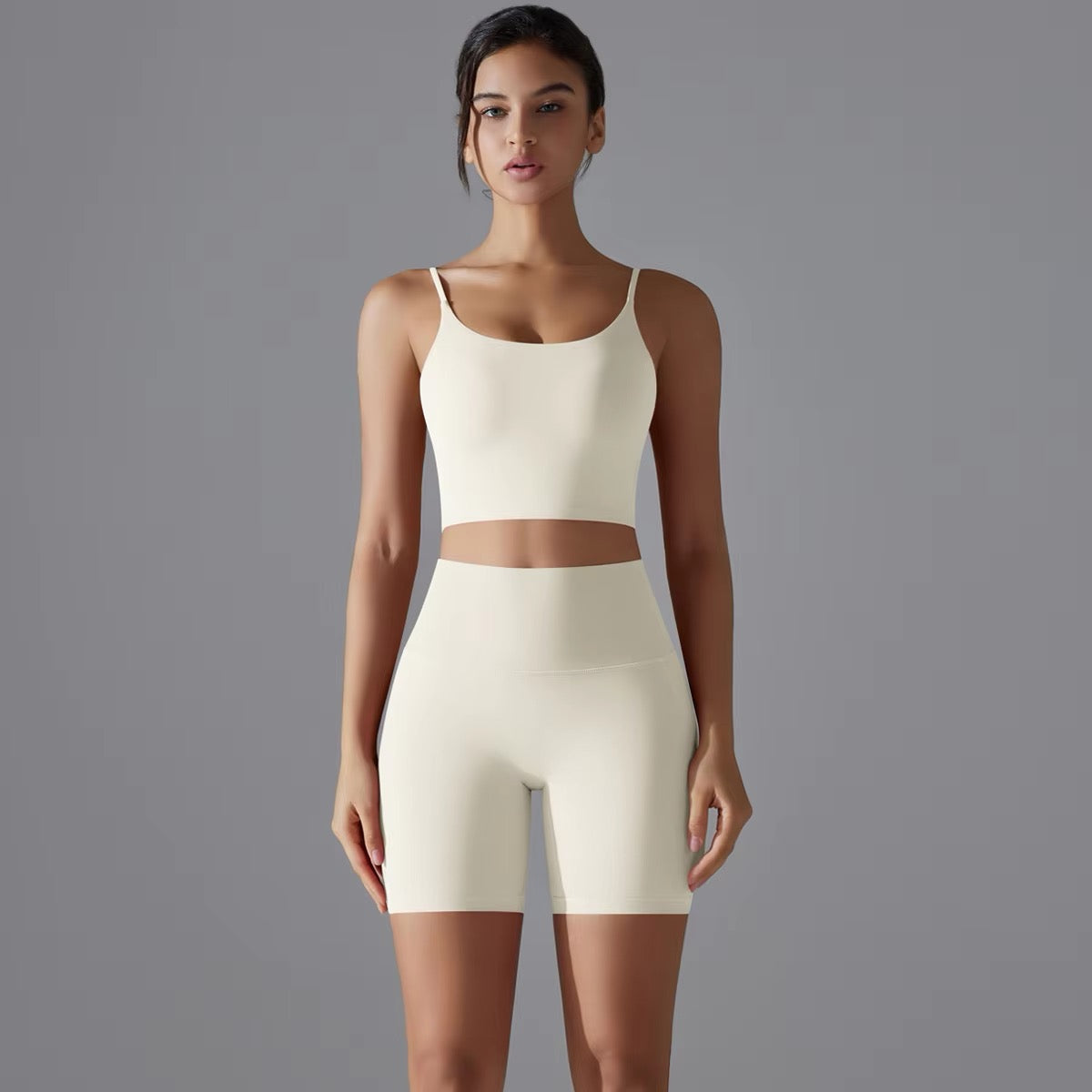 Seamless Crop Top & Biker Shorts Set - Ivory