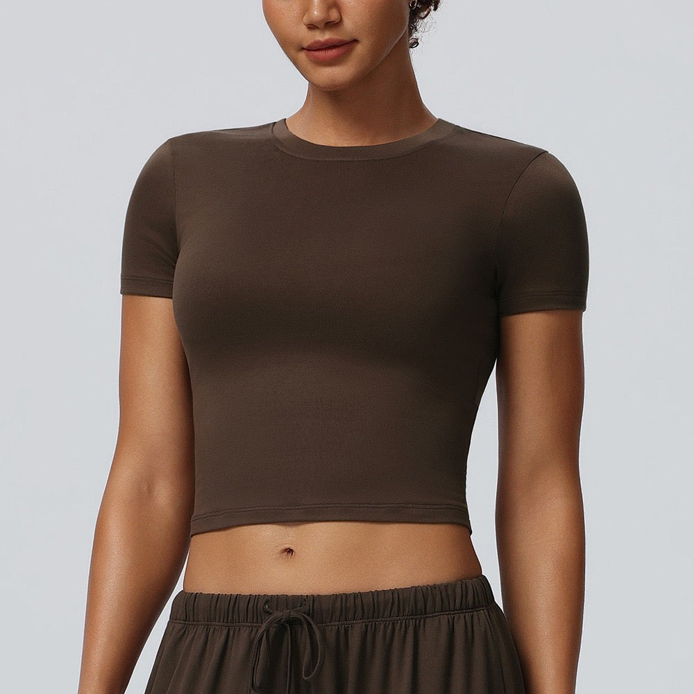 brown training crop top for women