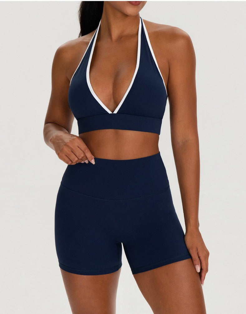 women_s two piece bra short set blue