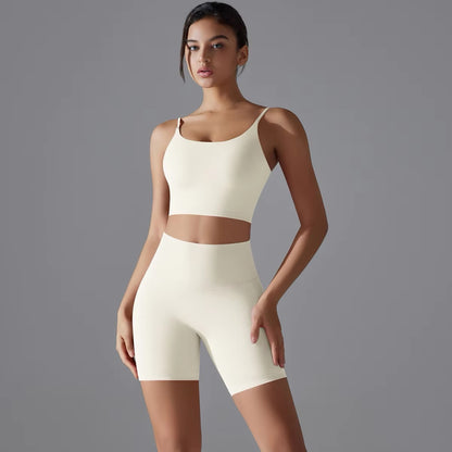 Seamless Crop Top & Biker Shorts Set - Ivory