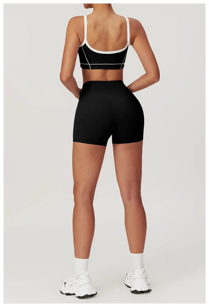 Wave Essential Sports Bra & High-Waist Shorts Set – Black