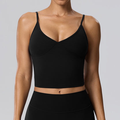 black V-neck sports bra