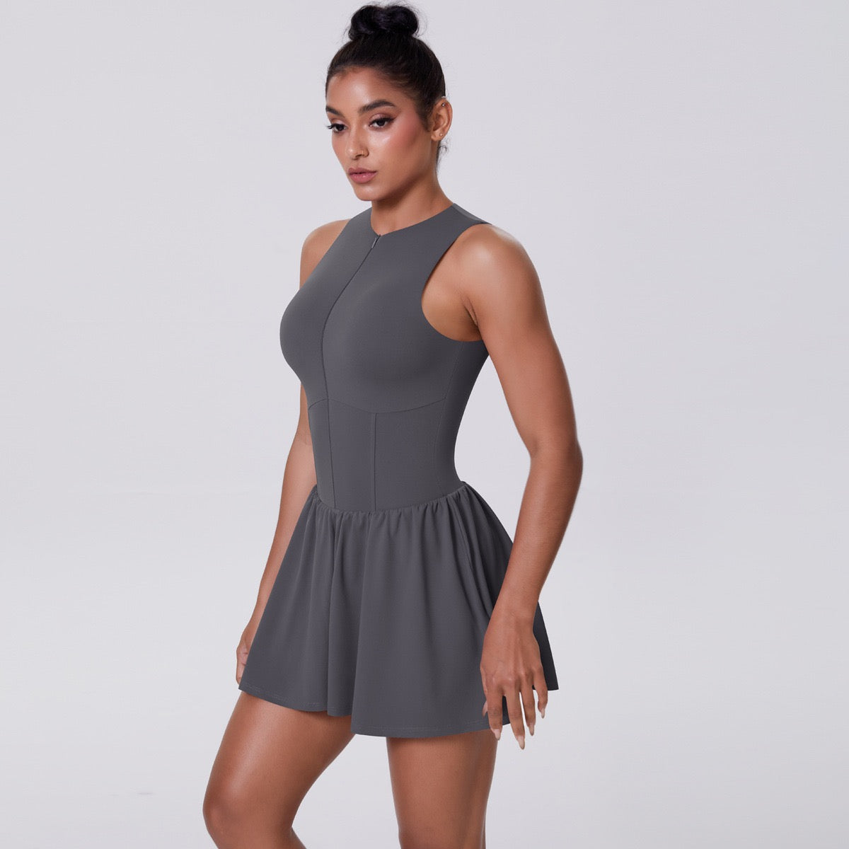 Zip-Front Active Dress with Built-In Shorts