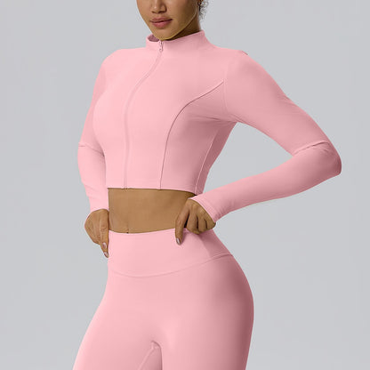  women's pink cropped zip up activewear jacket