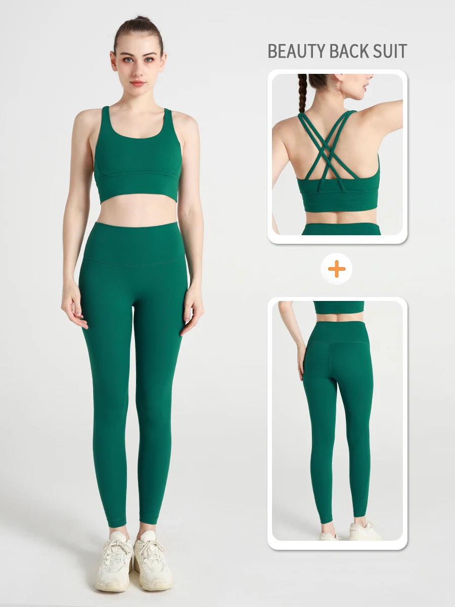 womens cross back sports bra and matching leggings