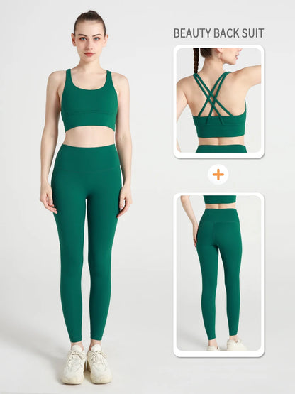 womens cross back sports bra and matching leggings