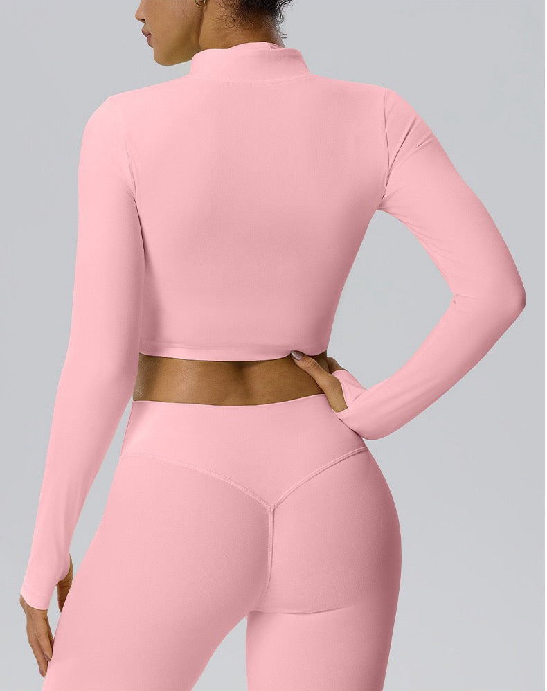 women's pink fitted cropped workout jacket