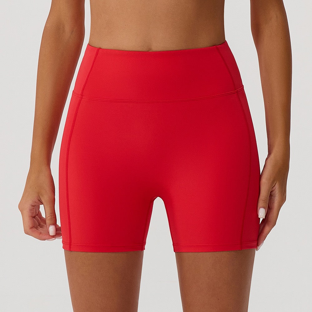 womens high-waist biker shorts red color