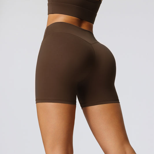womens high-waist yoga shorts brown colour