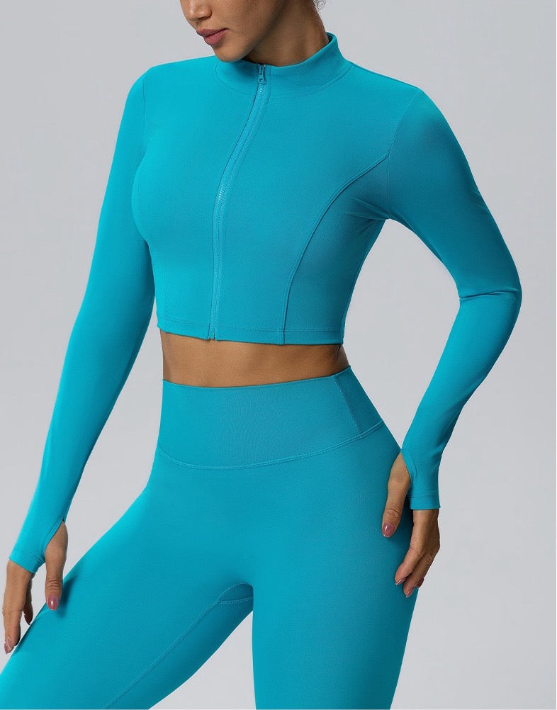 women's mock neck cropped sports jacket