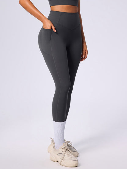 womens grey running leggings with pockets