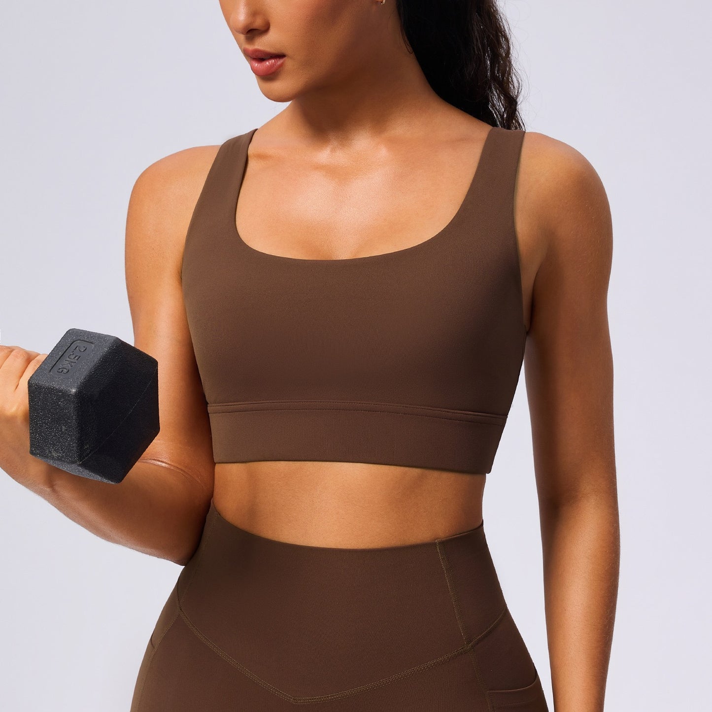 womens sports bra with U-neck design