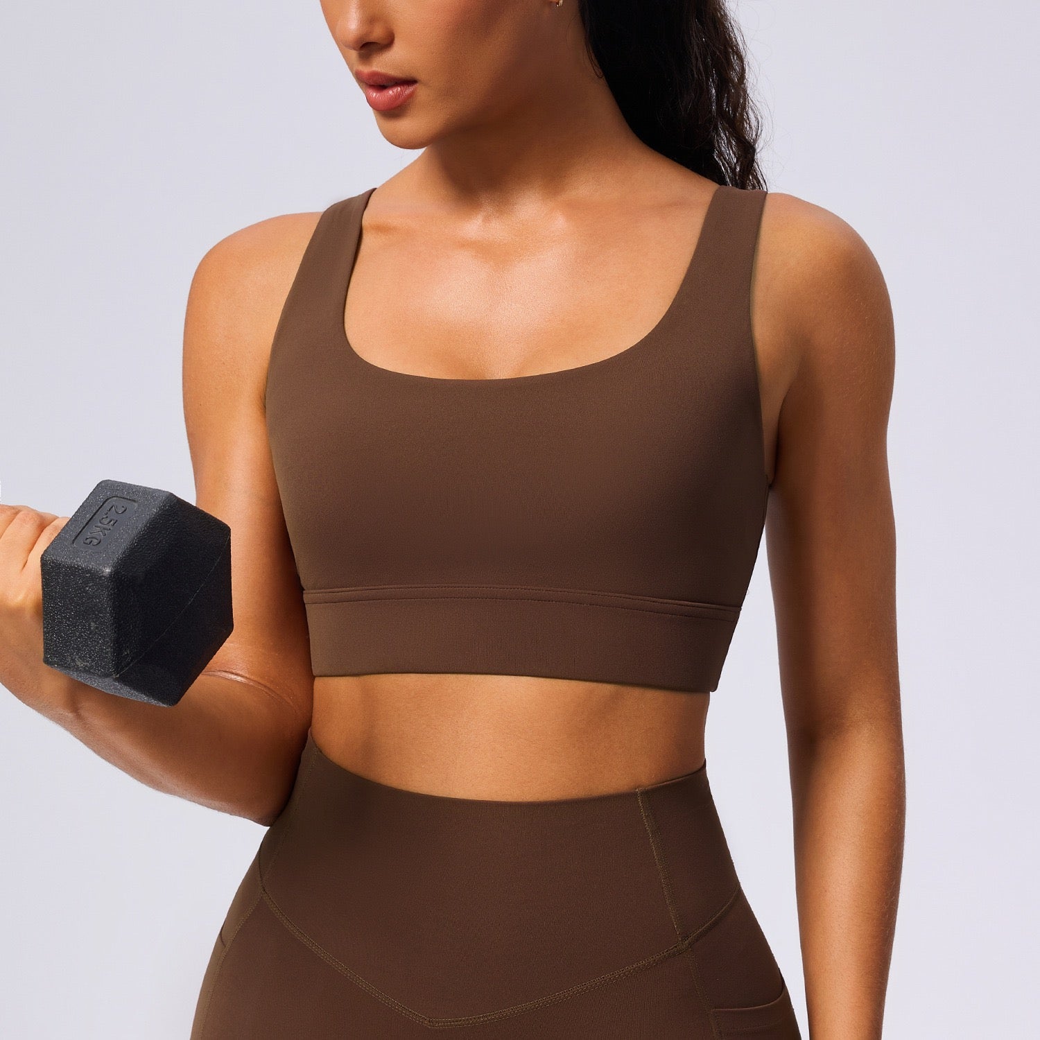 womens sports bra with U-neck design