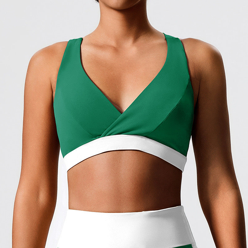 Color Block Crisscross Sports Bra - Green