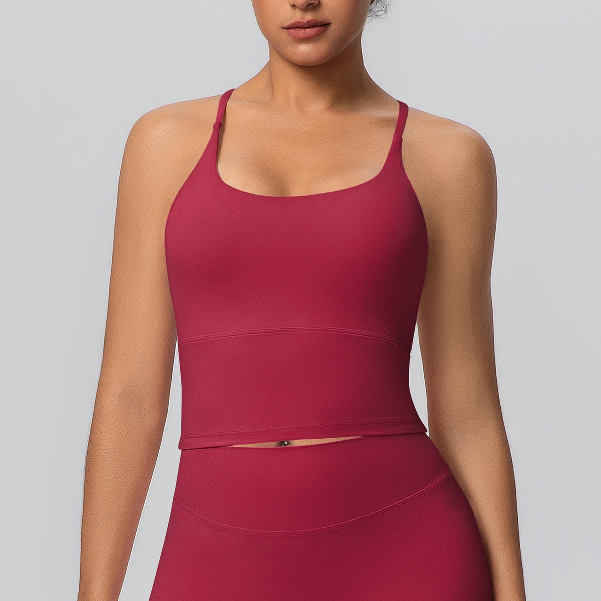red workout crop top with pads