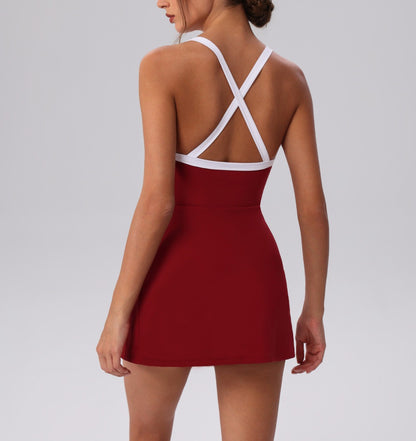 red workout dress cross back