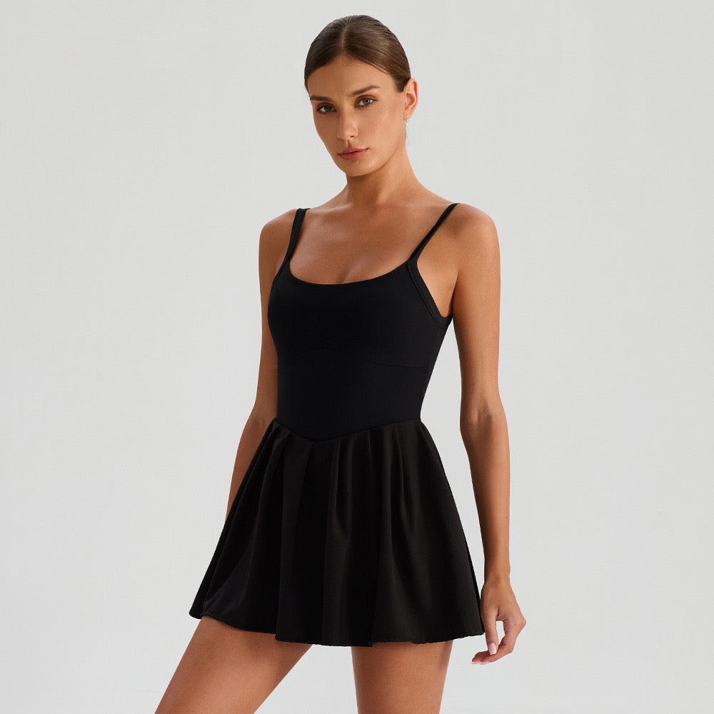 black activewear dress Workout with Pocket – Tennis & Golf Active Dress – H&H Color:Black/White 7446 swatch:forest-houndstooth in bra and shorts Vestido Angela Sequin Cocktail