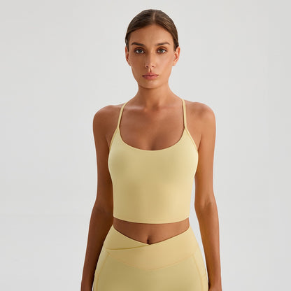 yellow workout outfit with leggings and crop top