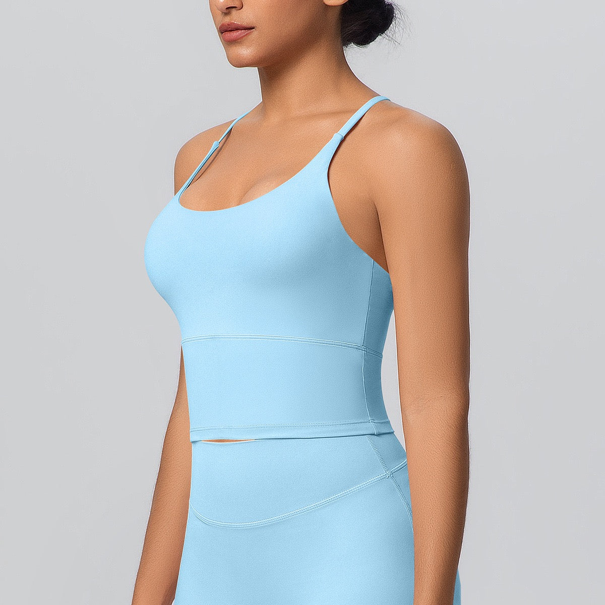 blue workout top for gym and street style