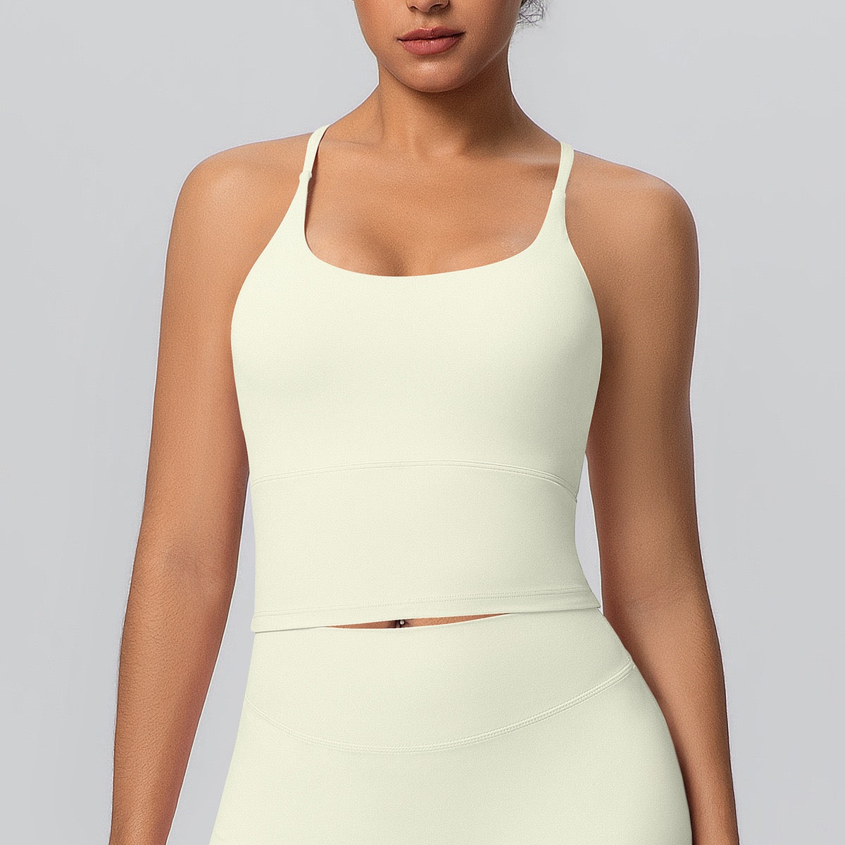 white workout top with removable cups