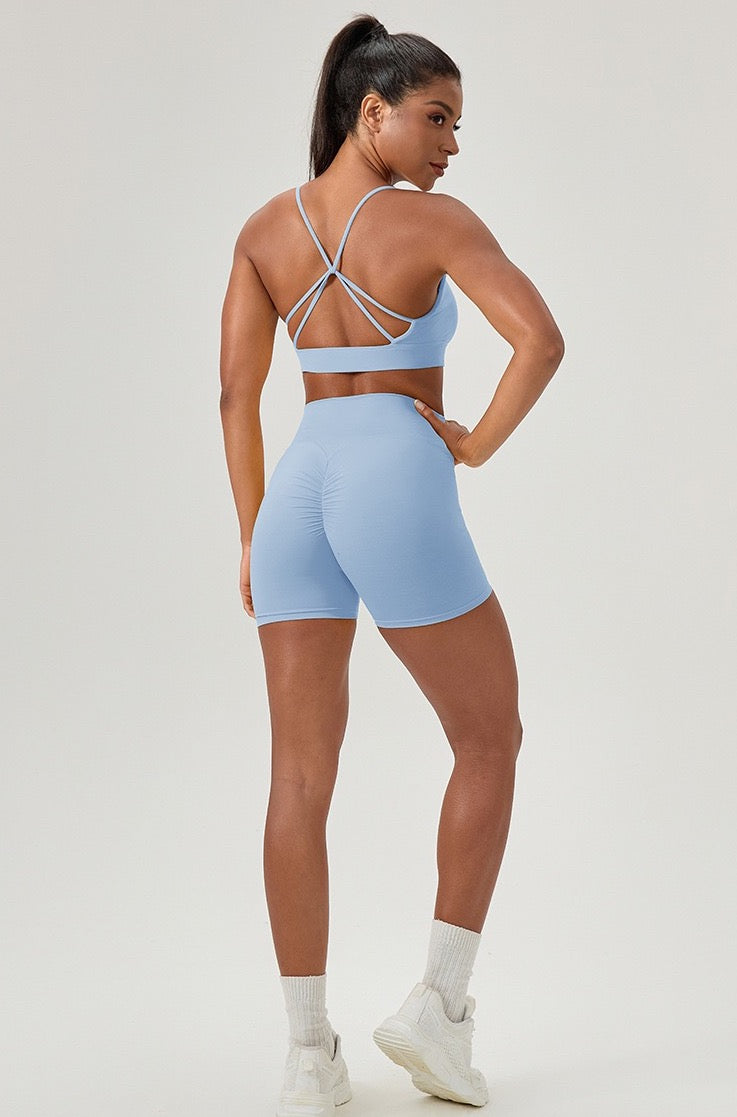 yoga and pilates workout bra blue color