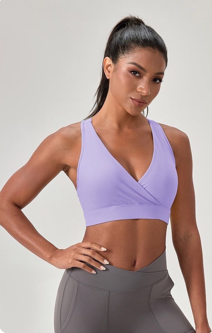 purple yoga bra with removable pads