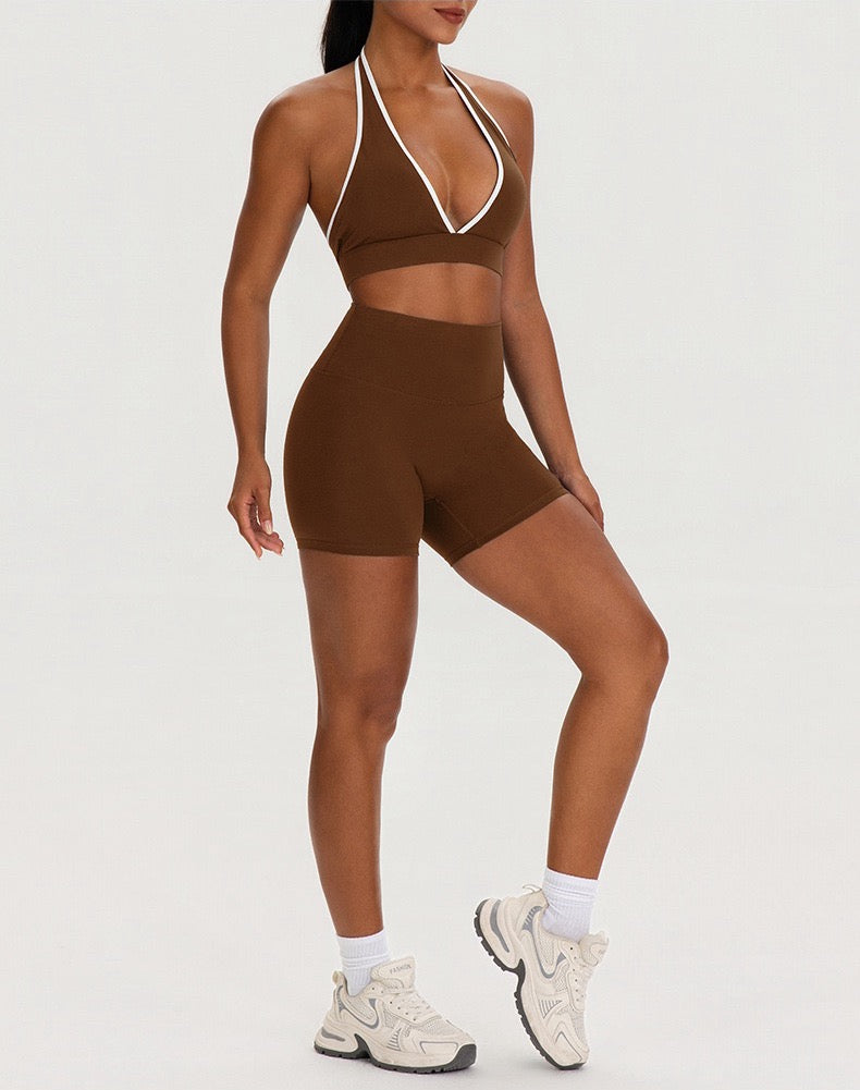 brown yoga set with padded bra