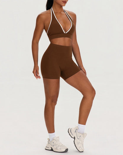 brown yoga set with padded bra