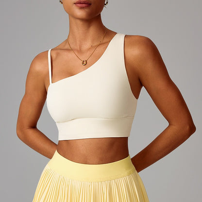 white yoga sports bra one shoulder