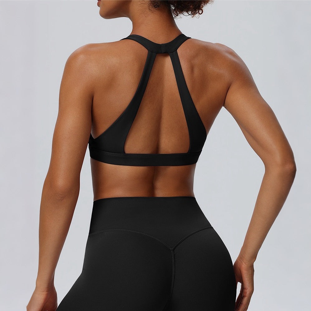black yoga sports bra with padding