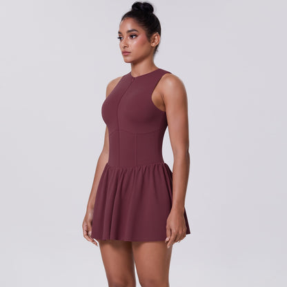 zip-front activewear dress in red