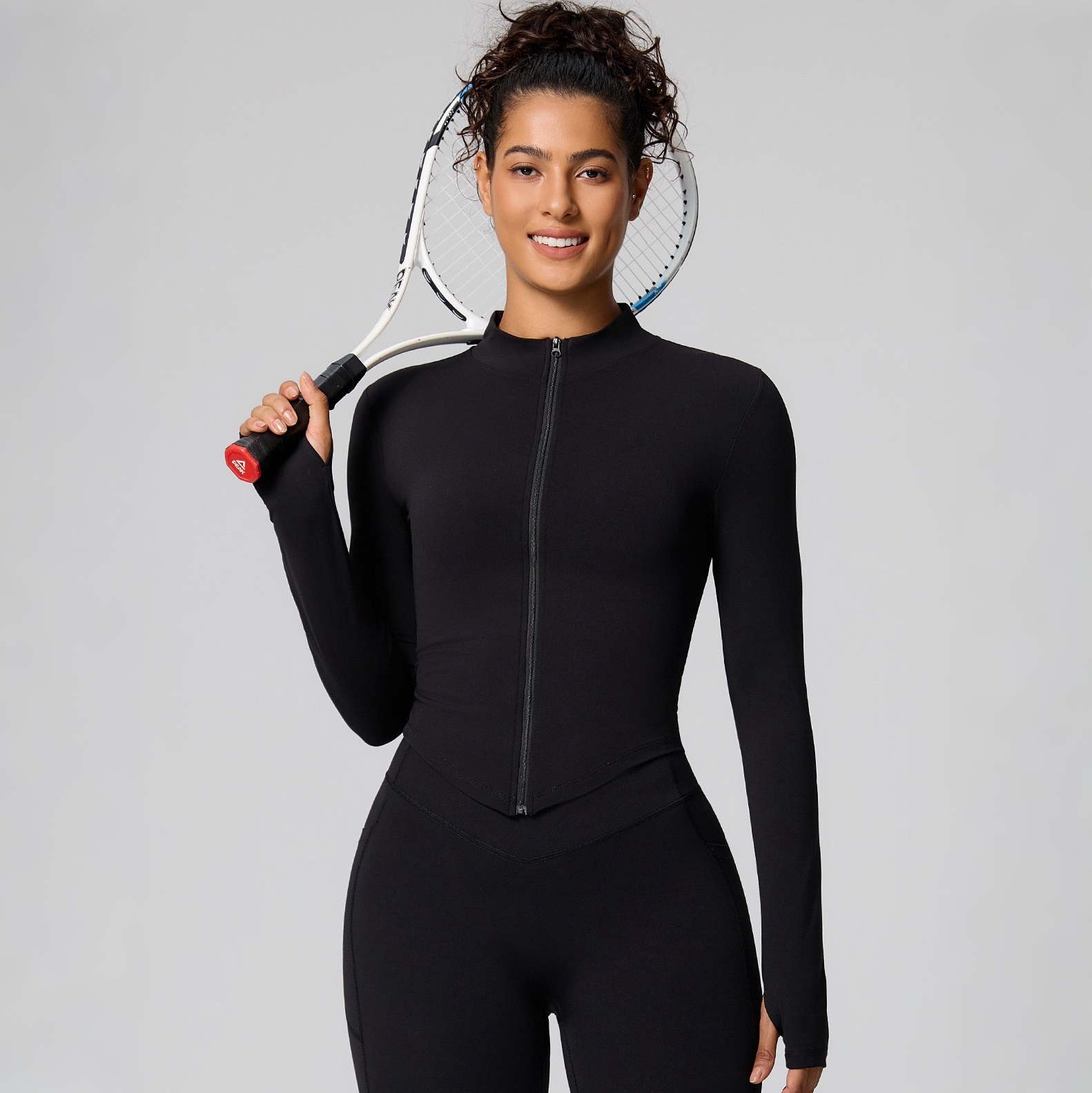 black zip front sports jacket for women