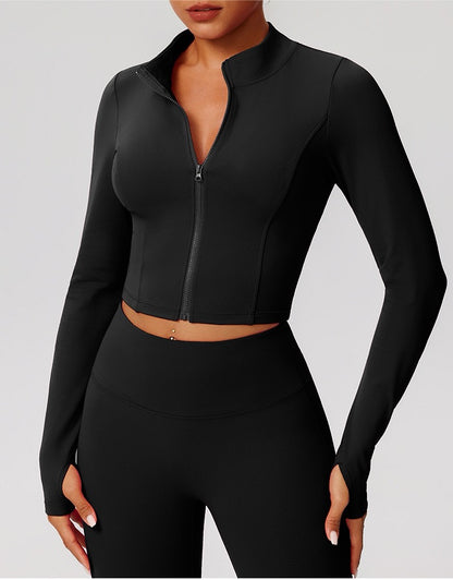 zip up jacket crop top workout set